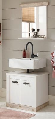 Badmöbel Set 2-tlg mit Waschbeckenunterschrank und Spiegel Rovola weiß Pinie