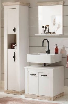 Bad Möbelset in weiß Pinie Badezimmer Set 3-tlg 122 cm mit Hochschrank Rovola