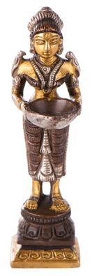Lakshmi Messing Kupfer/ Silber 10,5 cm 180 g Buddha Figur Statue Skulptur Glück