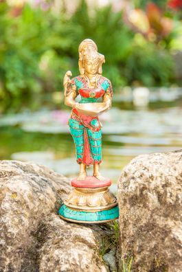 Lakshmi Messing mit Steinen 24 cm 1,7 kg Buddha Figur Statue Skulptur Glück
