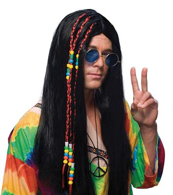 Hippie Perücke Aussteiger Indianer m Perlen Reggae Festival Karneval Fasching