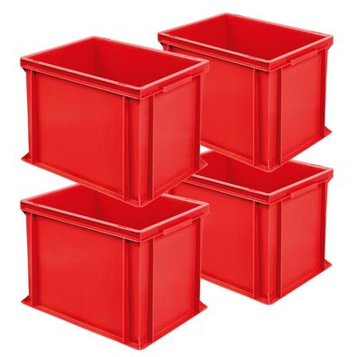 4x Eurobehälter mit 2 Griffleisten, LxBxH 400x300x320 mm, 31 Liter, rot