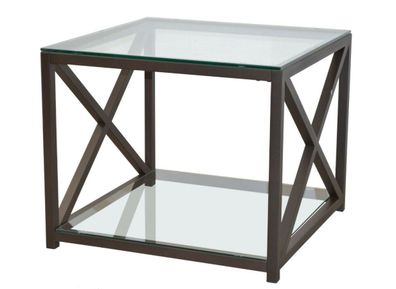 Beistelltisch Metall Braun Glas 60x60x50 cm Glastisch Couchtisch Sofatisch NEU
