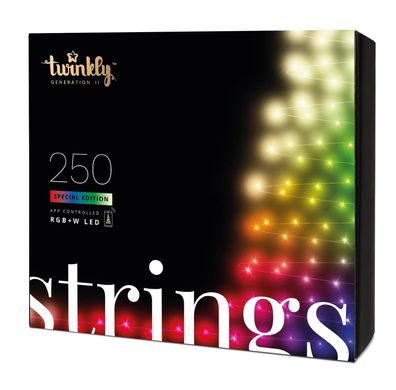 twinkly Smarte Lichterkette Strings mit 250 5mm LED RGBW, Kabel schwarz, 20m, Bueto