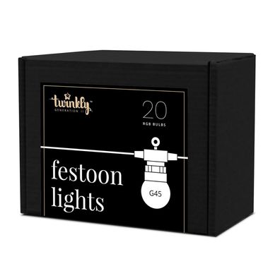 twinkly Smarte Party-Lichterkette Festoon, 20 RGB G45 Glühbirnen, 10m, 0,5m Abstand