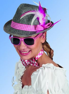 grauer Trachtenhut Damen m. Brille Schleife Karneval Oktoberfest Schlagerparty