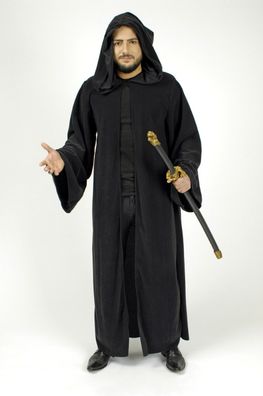 Kostüm schwarze Kutte Umhang / Mantel mit Kapuze Robe Mönch Halloween Karneval