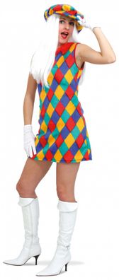 Kostüm buntes Kleid m Hut Hippie Clown bunt Fantasy Gr.36-42 Fasching Karneval