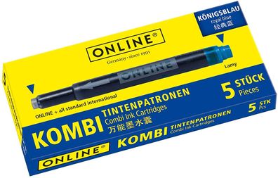 5er-Set ONLINE Tintenpatronen Kombipatronen Königsblau / blau für Lamy & ONLINE