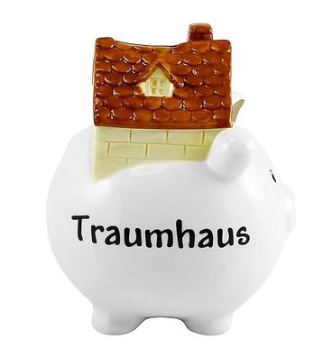 Sparschwein "Traumhaus" - 19 x 14 cm - Sparbüchse Spardose Hausbau Richtfest Hochzeit