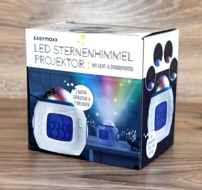 LED Projektor Sternhimmel Wecker Beleuchtung Tischuhr Kinder Musik Easymaxx NEU