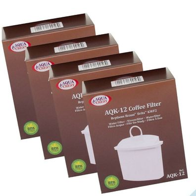 4 x Filterpatrone AQK-12 kompatibel Braun Aromaselect PureAqua Wasserfilter KWF2