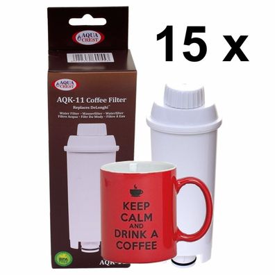 15 x Filterpatrone AQK-11 kompatibel für deLonghi SER3017 DLS C002 + Kaffeetasse