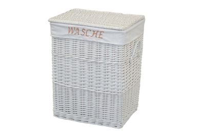 Wäschekorb weiß 61cm hoch Wäschetruhe Weide Wäschebox Wäschesammler Stoffeinsatz