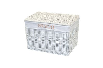 Wäschekorb weiß mit Stoffeinsatz Wäschetruhe Weide Wäschebox Wäschesammler