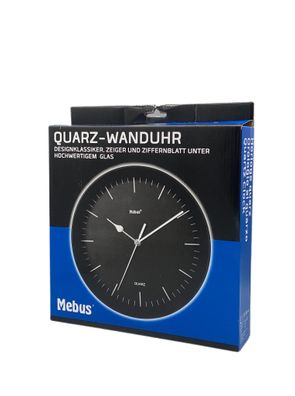 Mebus Quarz Wanduhr Uhr hochwertiges Glas Batterien NEU OVP