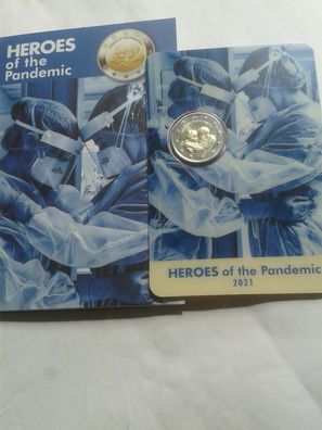 Original 2 euro 2021 Malta coincard Helden der Pandemie pandemic heroes im Folder