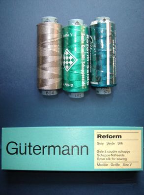 Gütermann Nähseide 100% Seide OVP 90mtr Gr45/3 grau grün smaragd Reform-Seide