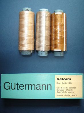 Gütermann Nähseide 100% Seide OVP 90mtr Gr45/3 beige orange taupe Reform-Seide