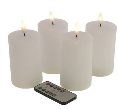 4 Set LED Stumpen Kerzen weiß Fernbedienung Echtwachs Kerze dimmbar Deko Timer
