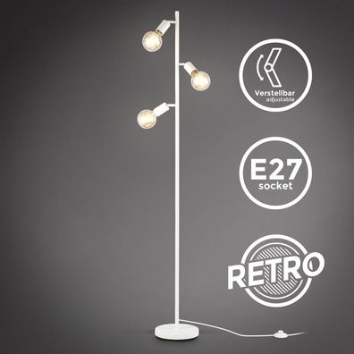 Stehleuchte Retro Industriell Design Stehlampe Vintage Metall weiß 3x E27