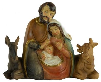 Krippenfigur Heilige Familie mit Ochse und Esel, ca. 9 cm, 74197
