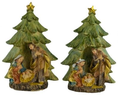 Krippenfiguren Heilige Familie unter dem Tannenbaum klein, 2er Set, ca. 9,5 cm, K 096