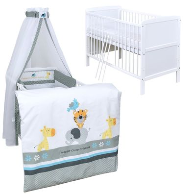 Babybett Kinderbett Juniorbett 140x70 Weiß Bettwäsche Komplett Set