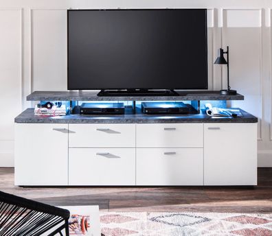 TV Unterteil Lowboard Mood in weiß und Stone Design grau 180 x 66 cm