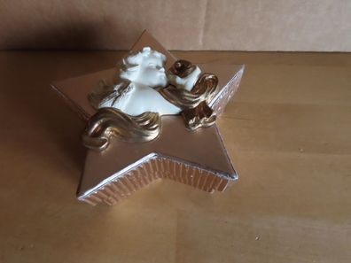 Dose Schachtel Sternform mit Keramik Engel beige gold / ca. 4cm hoch