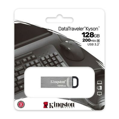 Kingston Kyson 128GB, USB 3.2 Stick Metall Flash Laufwerk SIlber 128GB