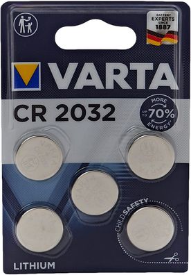 5er Pack CR2032 Varta Knopfzelle Lithium 3V Batterien Blister CR 2032 NEU & OVP