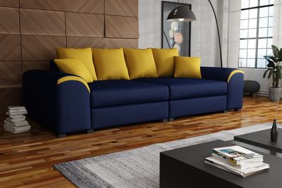 Big Sofa Couchgarnitur WELLS Megasofa Sofa in Blau-Gelb