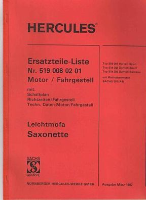 Ersatzteilliste Hercules-Sachs Leichtmofa Saxonette, Fahrrad, Oldtimer,