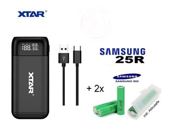 XTAR PB2S USB LCD Ladegerät & Powerbank USB-C inkl. 2x Samsung 25R Akkus 2500mAh