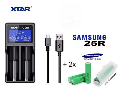 XTAR VC2 USB 2-Schacht Ladegerät LCD Li-Ion inkl. 2x Samsung 25R Akkus 2500mAh