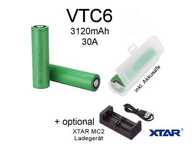 Sony Konion Murata VTC6 18650 Akku Batterie 3000mAh 30A opt. XTAR Ladegerät