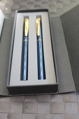 Schreibset; 2teilig, Füller mit M-Feder und Tintenroller blau/ gold in OVP