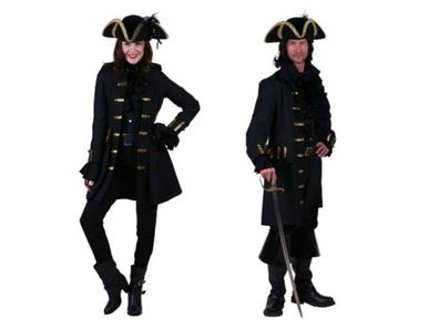 schwarze Piraten Jacke Damen Herren Mantel Alday Gehrock Pirat Kostüm Halloween