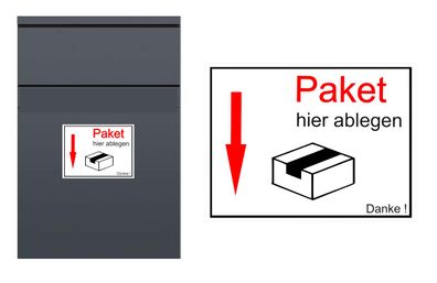 Paket hier ablegen, Abziehbild für Paketbox Aufkleber (R88w/5)