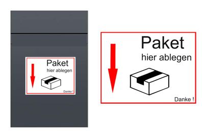 Paket hier ablegen, Abziehbild für Paketbox Aufkleber (R88w/4)