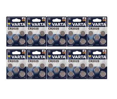50 Stück (10x5er) VARTA CR2025 Batterien Electronics Lithium Knopfzelle CR 2025