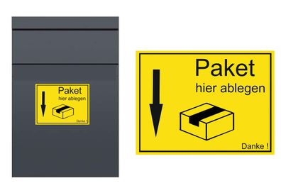 Paket hier ablegen, Abziehbild für Paketbox Aufkleber (R88w/2)