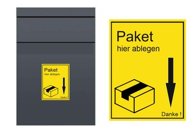 Paket hier ablegen, Abziehbild für Paketbox Aufkleber (R88w/1)