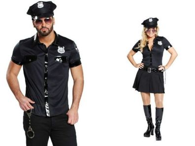 Polizeikostüm Damen Herren schwarz Police Polizist Kleid o. Hemd Karneval