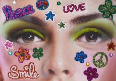 Glitter Gesichts Tattoo Flower Power Hippie 60er Jahre Peace Karneval Fasching