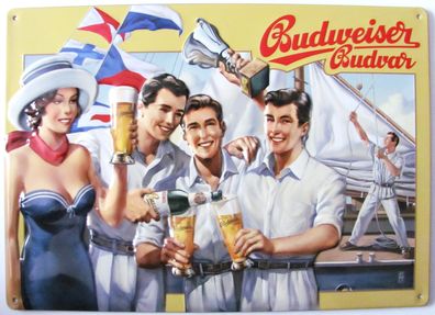 Budweiser Brauerei - Blechschild 20 x 30 cm - Frau mit Seglern