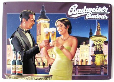 Budweiser Brauerei - Blechschild 30 x 20 cm - Paar in Budweis