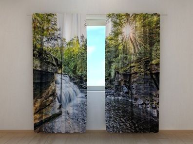 Fotogardine Fluss im Frühling, Vorhang mit Motiv, Digitaldruck, Gardine auf Maß
