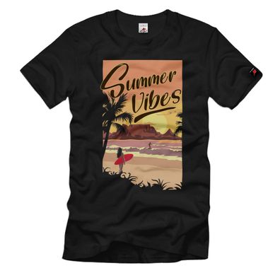 Summer Vibes Sunset Karibik Surfen Palmen Strand Urlaub T-Shirt#37690